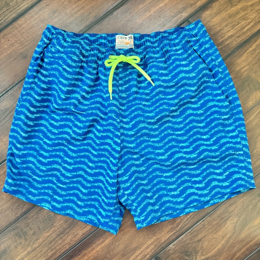 NEW J Crew Factory Swim Shorts with Blue Wave Pattern